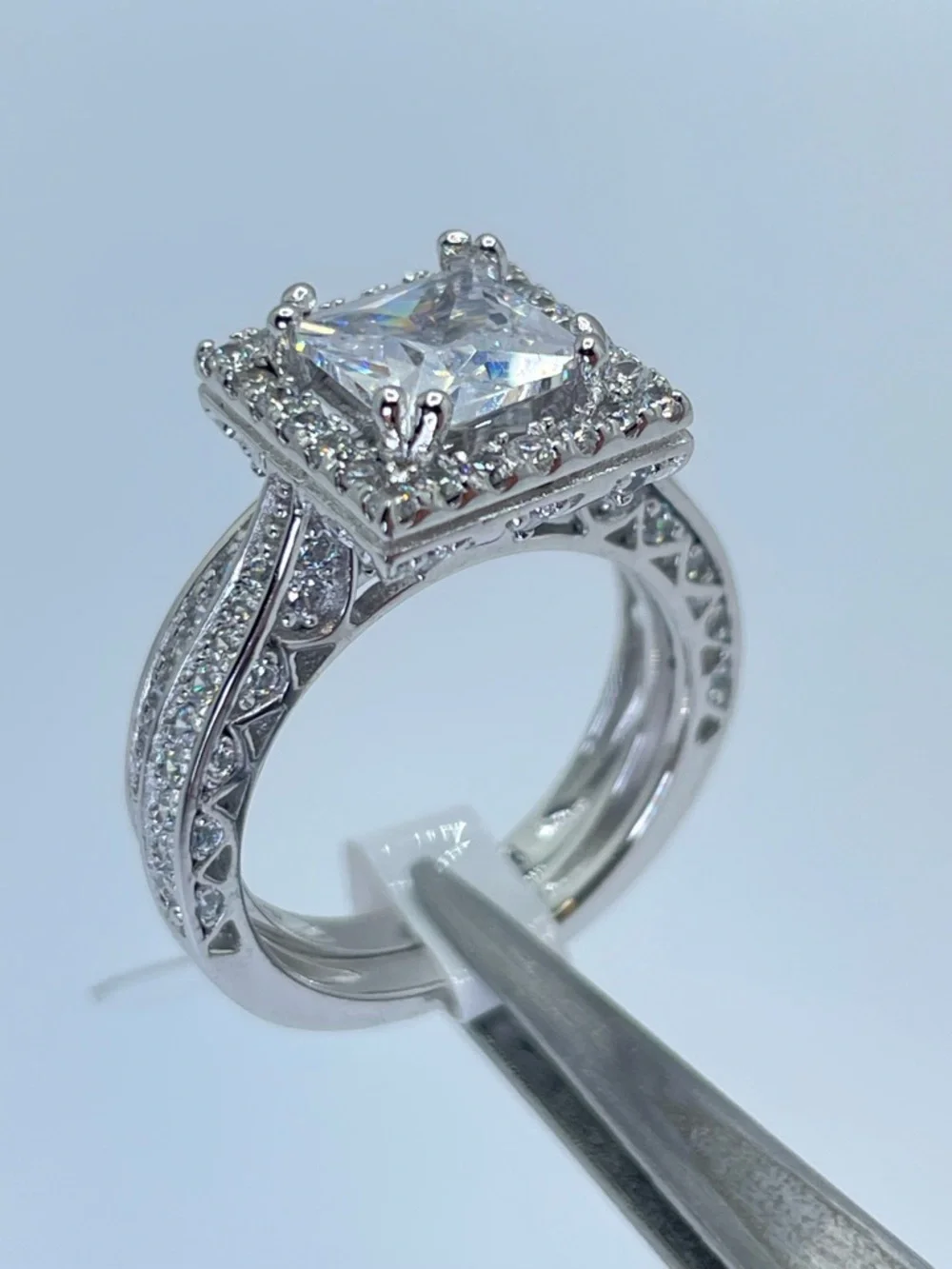 925 Sterling Silver Diamond Wedding‎ Ring Set Sz 5